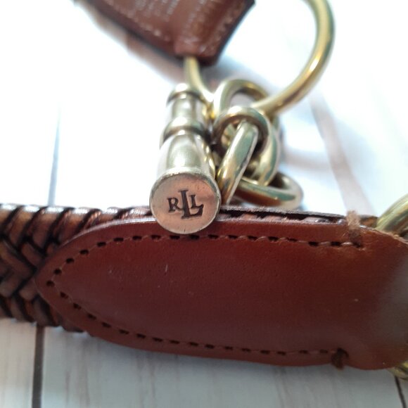 LRL Braided Leather Stretch Belt with Gold Toggle Closure/Buckle Brown Size M - Picture 11 of 15